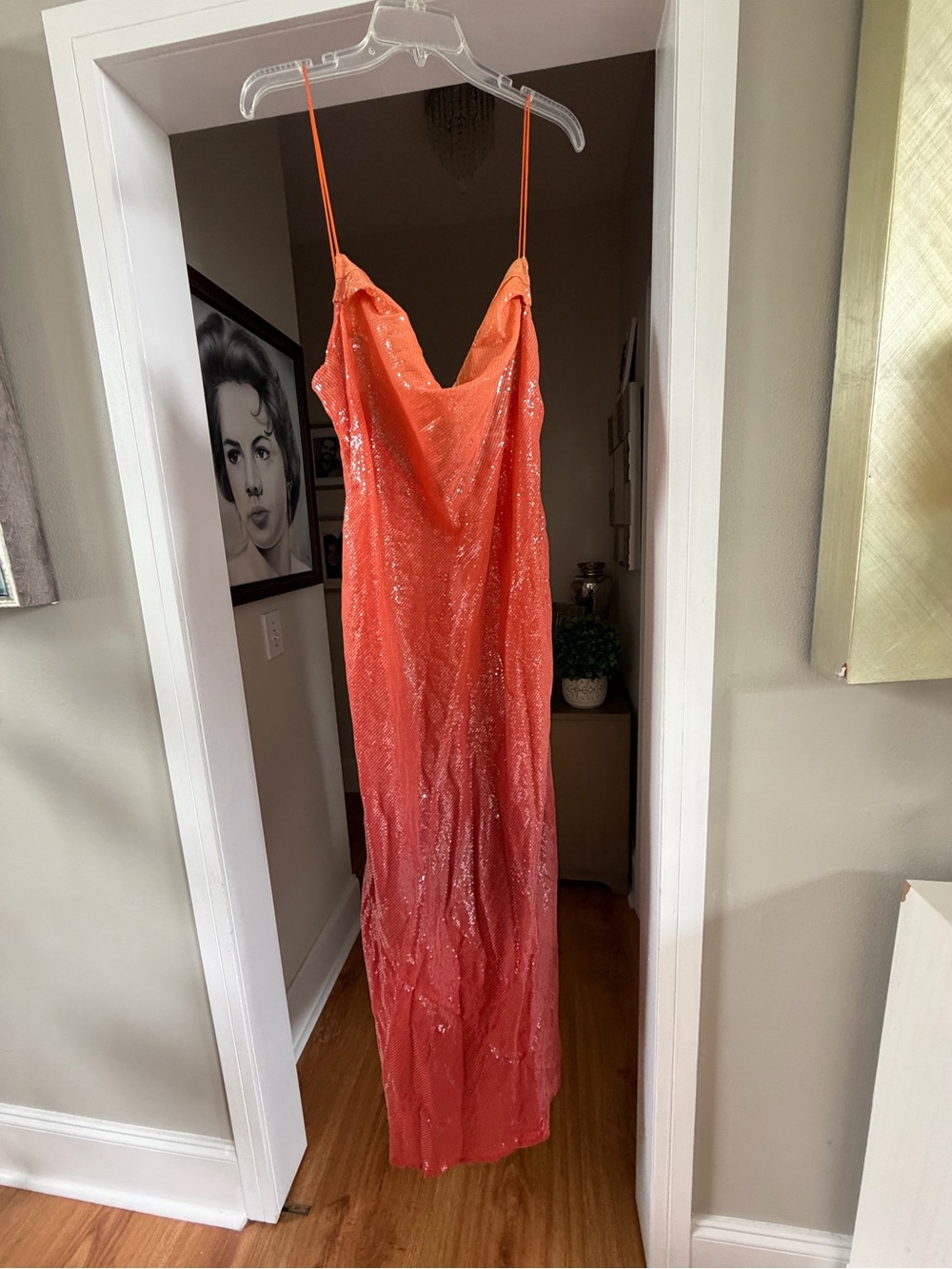 Coral Sequin Cowl Neck Maxi Slip Dress